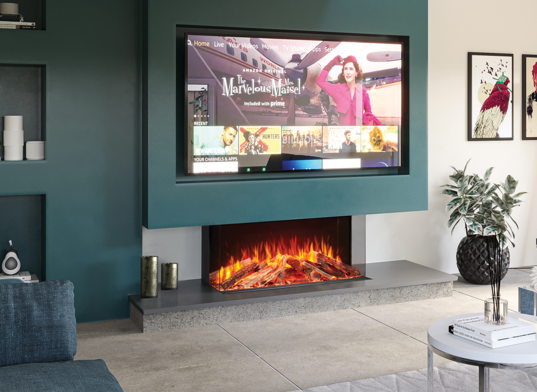 Solution Fires LUX 100 electric fire showing the flickering log fuel bed