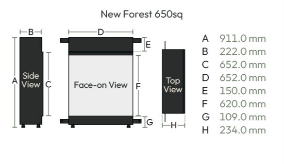 British Fires New Forest 650 dimensions diagram 1