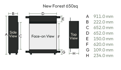 British Fires New Forest 650 dimensions diagram 1