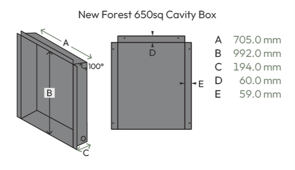 British Fires New Forest 650 dimensions diagram 2