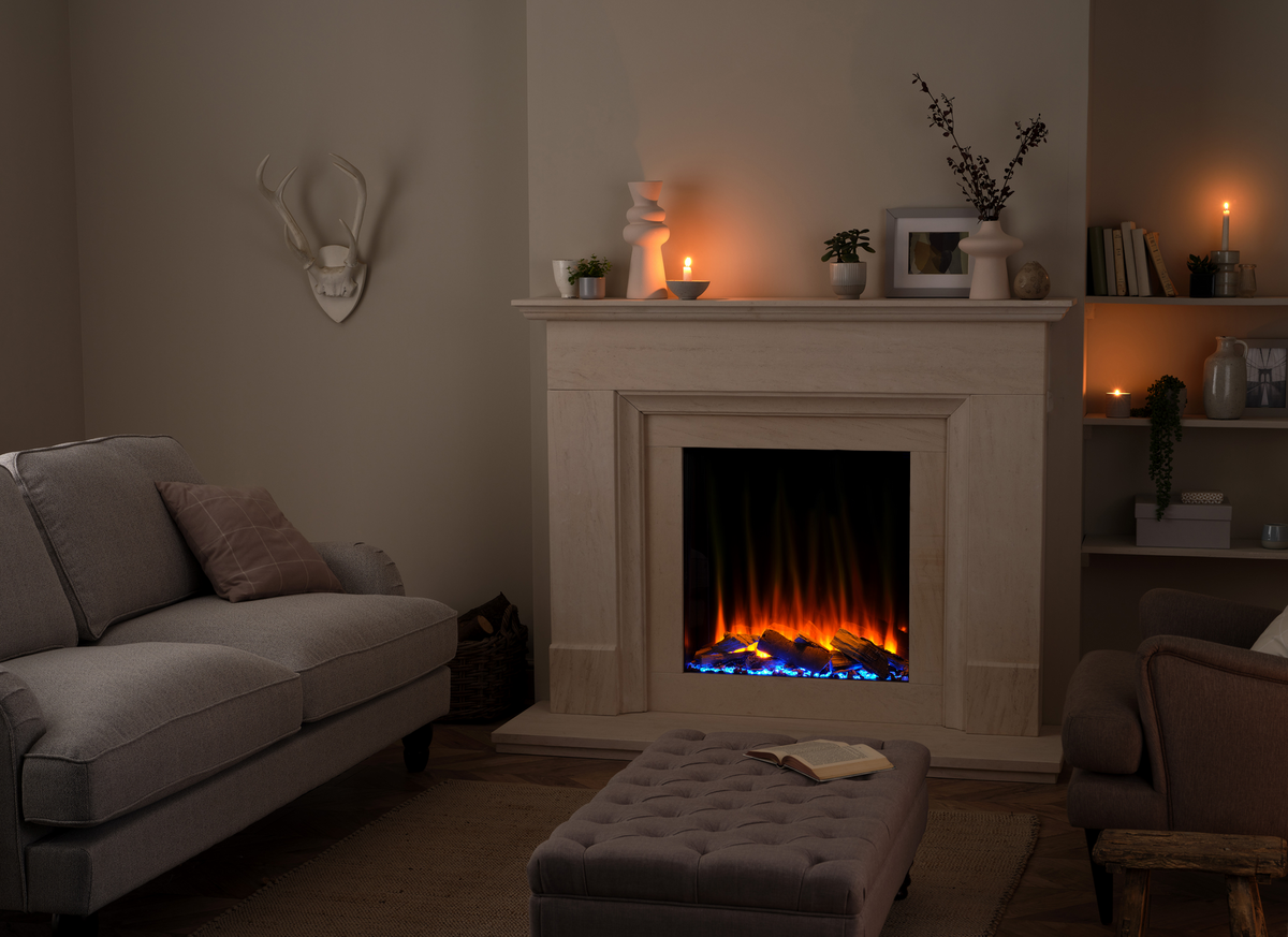 British Fires New Forest 650 electric fire in a dark room