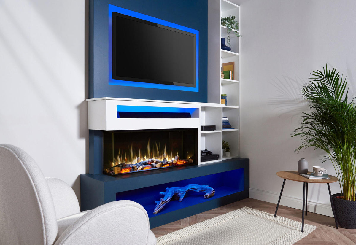 Charlton & Jenrick iRange i1000e Deep three-sided with white flame, woodland logs and LEDs