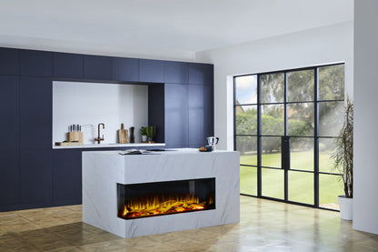 Charlton & Jenrick iRange i1250e Deep in a kitchen with orange flame and driftwood logs