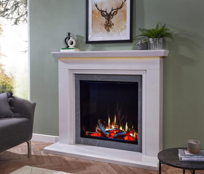Charlton & Jenrick iRange i750e Deep with white flame in a Pudsey marble surround